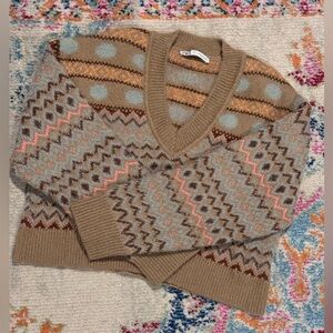 Zara Printed V-neck Sweater